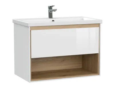Тумба под раковину Cersanit Louna 64071, 80 см, подвесная, белая/дерево